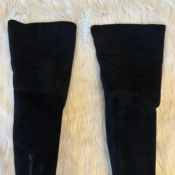 Stuart Weitzman Hilo Over the Knee Thigh High Boots Suede Leather Flat, Black - Picture 4 of 13